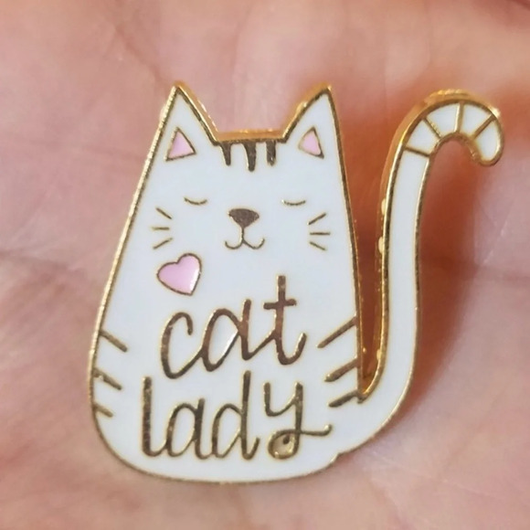 Cat Lady White Gold Enamel Pin NEW - Picture 5 of 10